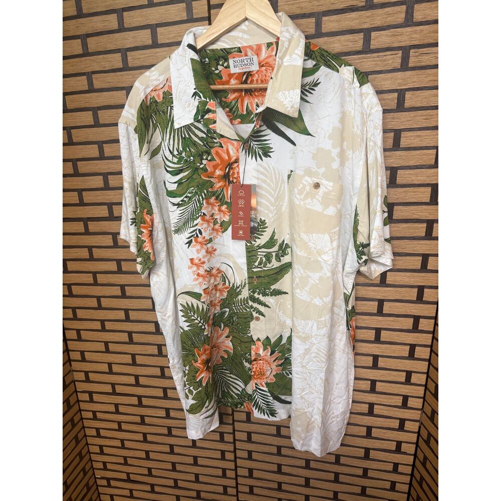 North Hudson‎ Tan Floral Hawaiin Button Down Shirt 2X